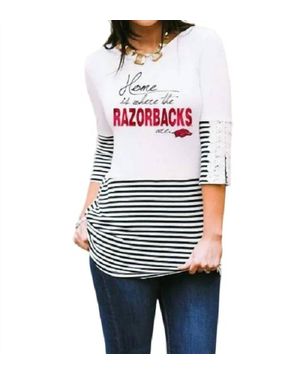 Gameday Couture College Of Arkansas Button-Lace Top - White