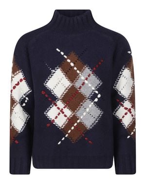 ERMANNO FIRENZE Rich Argyle Pattern Wool Turtleneck Sweater - Blue