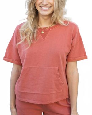 Grace and Lace French Terry Short Sleeve Sweatshirt - Red
