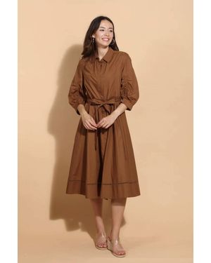 Jessie Liu Cotton Shirt Dress With Rouching Sleeves - Natural