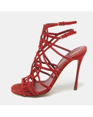 Sergio Rossi Suede Puzzle Caged Sandals - Red