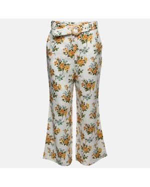Zimmermann Floral Printed Linen Belted Straight Pants - White