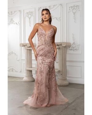 TRUEDAMES Sequin Lace-Up Back Mermaid Formal Prom Dress - Brown