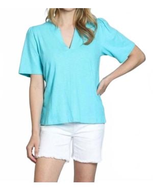 Apny Split Neck Tee With Short Sleeve - Blue