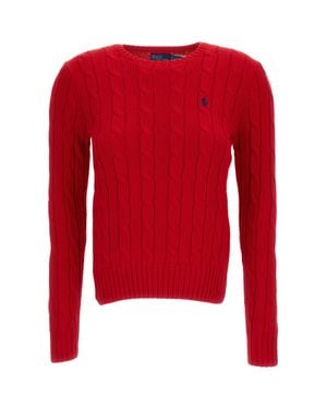 Polo Ralph Lauren Ribbed Cable Knit Crew Neck Sweater With Embroidered Pony Detail