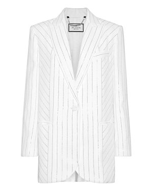 Philipp Plein Cady Blazer Crystal Pinstripe - White
