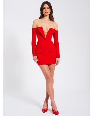 Miss Circle Polina Off Shoulder Long Sleeve Blazer Dress - Red