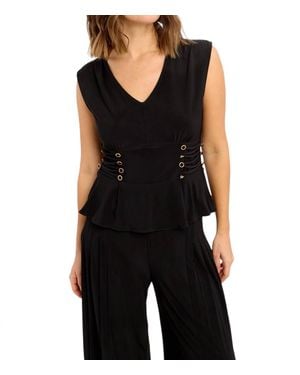 FRANK LYMAN Sleeveless V-Neck Top - Black