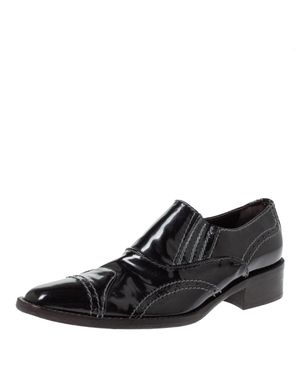 Giorgio Armani Patent Leather Stitch Detailed Slip On Loafer - Black