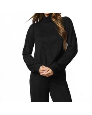 Splendid Cable Lounge Turtleneck Top - Black