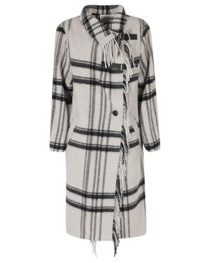 Isabel Marant Ecru/ Checkered Wool-Blend Long Coat - Gray