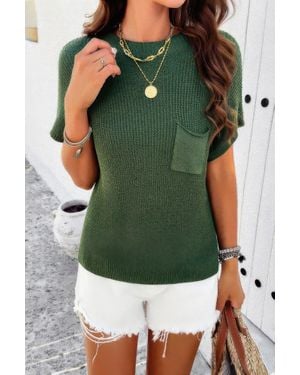 TRUEDAMES Solid Short Cap Sleeve Ribbed Knit Loose Top - Green