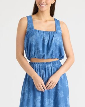 Ellen Tracy Gathered Sleeveless Tank Top - Blue