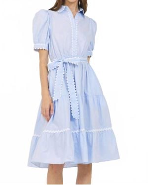 Stellah Ricrac Trim Shirt Dress - Blue