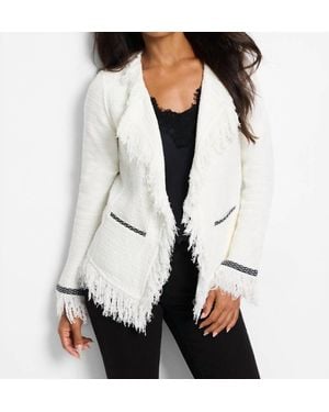 NIC+ZOE Sonia Statement Fringe Mix Knit Jacket - White