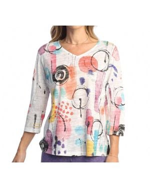 Jess & Jane Printed V-Neck Top - Multicolor