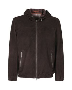Herno Hooded Suede Jacket With Zip Closure And Elasticized Details - Black