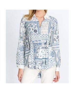 Johnny Was Vanya Schiffli Oversized Shirt - Blue