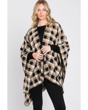 TRUEDAMES Plaid Pattern Ruana - Gray