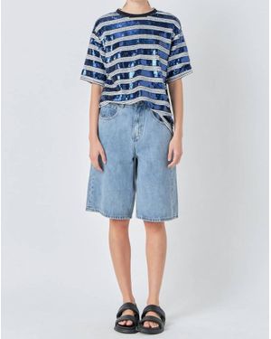 Grey Lab Sequin Stripe Top - Blue