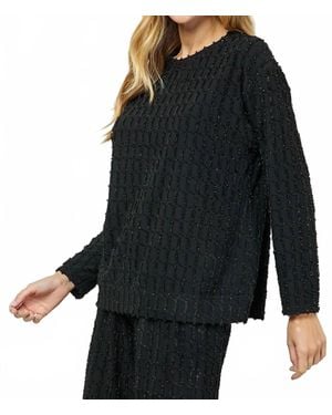 See And Be Seen Glitter Textured Long Sleeve Top - Black