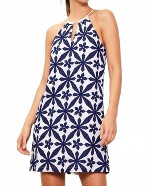 Skies Are Blue Embroidered Halter Dress - Blue