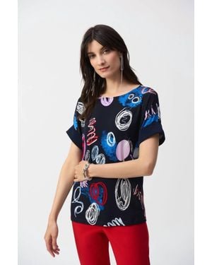 Joseph Ribkoff Abstract Boat Neck Top - Blue
