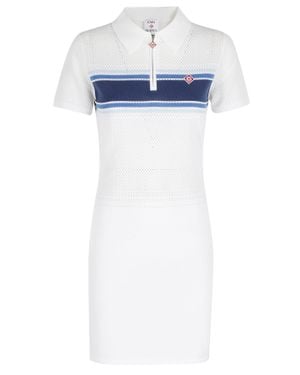 CASABLANCA Mesh Stripe Jacquard Zip-Collar Cotton Mini Dress - Blue