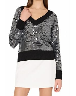 MILLY Ilaria Sequin V-Neck Sweater Top - Black