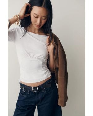Maeve Ruched Boat-Neck Top - White