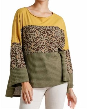 Umgee Color Block Waffle Knit Top - Green