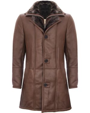 Infinity Leather Warm Shearling Sheepskin Leather Coat-Florence - Brown