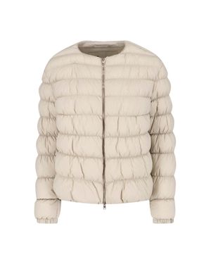 Herno Minimalist Jacket With Structured Silhouette And High Collar - Natural