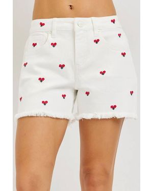 Risen Pixie Embroidered Denim Shorts - White