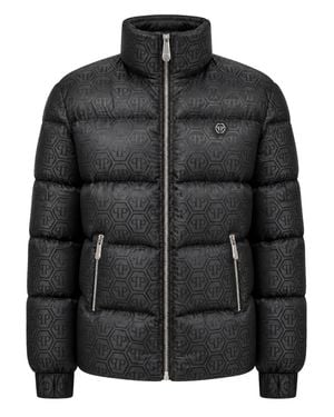 Philipp Plein Short Nylon Puffer Jacket Monogram - Black