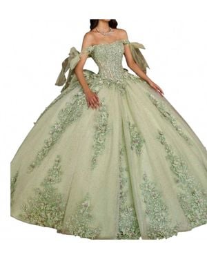 Rachel Allan Floral Embroidered Corse Bodice Ballgown Dress - Green