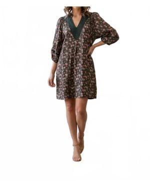Umgee Floral Corduroy Contrast Stitch Mini Dress - Natural