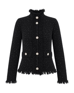 Liu Jo Fringed Textured Jacket With Sequins Detail - Black