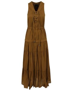 Pinko Boho-Chic Long Dress With Corsetry-Inspired Detailing - Natural