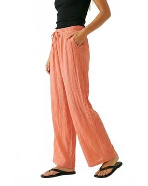 Q2 Wide Leg Crinkle Fabric Pants - Orange
