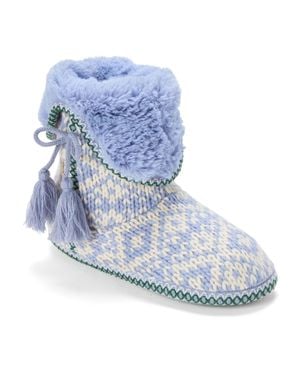 Dearfoams Becky Knit Bootie Slippers - Blue