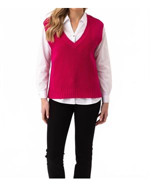 Marble V-Neck Rib Knit Sweater Vest - Red