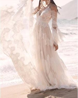 Watters Marcail Bell Sleeves Wedding Dress - Natural