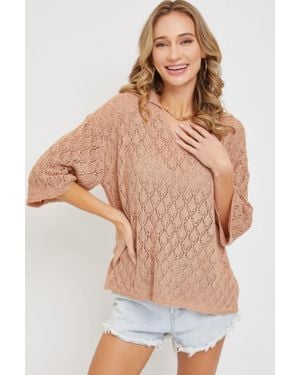 Fashnzfab Pointelle Knit Top - Natural
