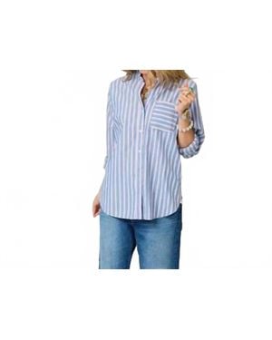 Kerri Rosenthal Mia Ruffle Stripe Shirt - Blue