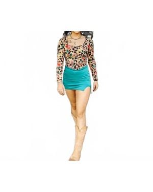 Lucky & Blessed Leopard & Floral Ribbed Long Sleeve Top - Black