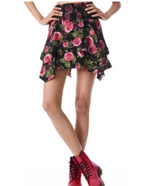 Alice + Olivia Zarya Asymmetrical Smocked Mini Skirt - Black