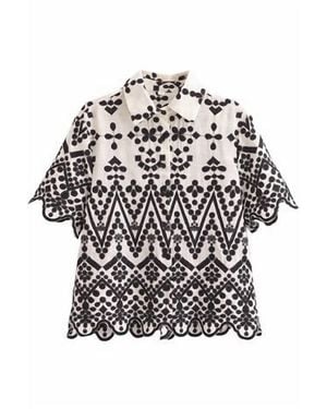 Sundayup Aniya Embroidered Button Up Top - Black