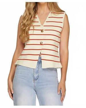 She + Sky Sleeveless Button Striped Knit Sweater Vest - Blue