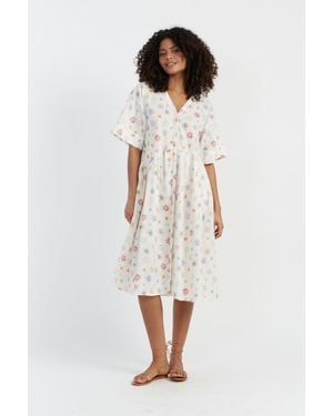 Chinti & Parker Cream Linen-Cotton Etoile V-Neck Sundress - White